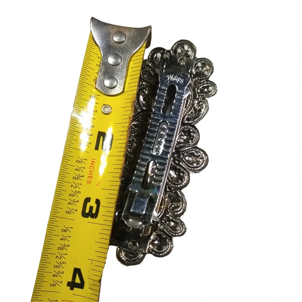 Phillips Silver Tone Thin Metal Light Weight Hair Barrette Tension Clip Art